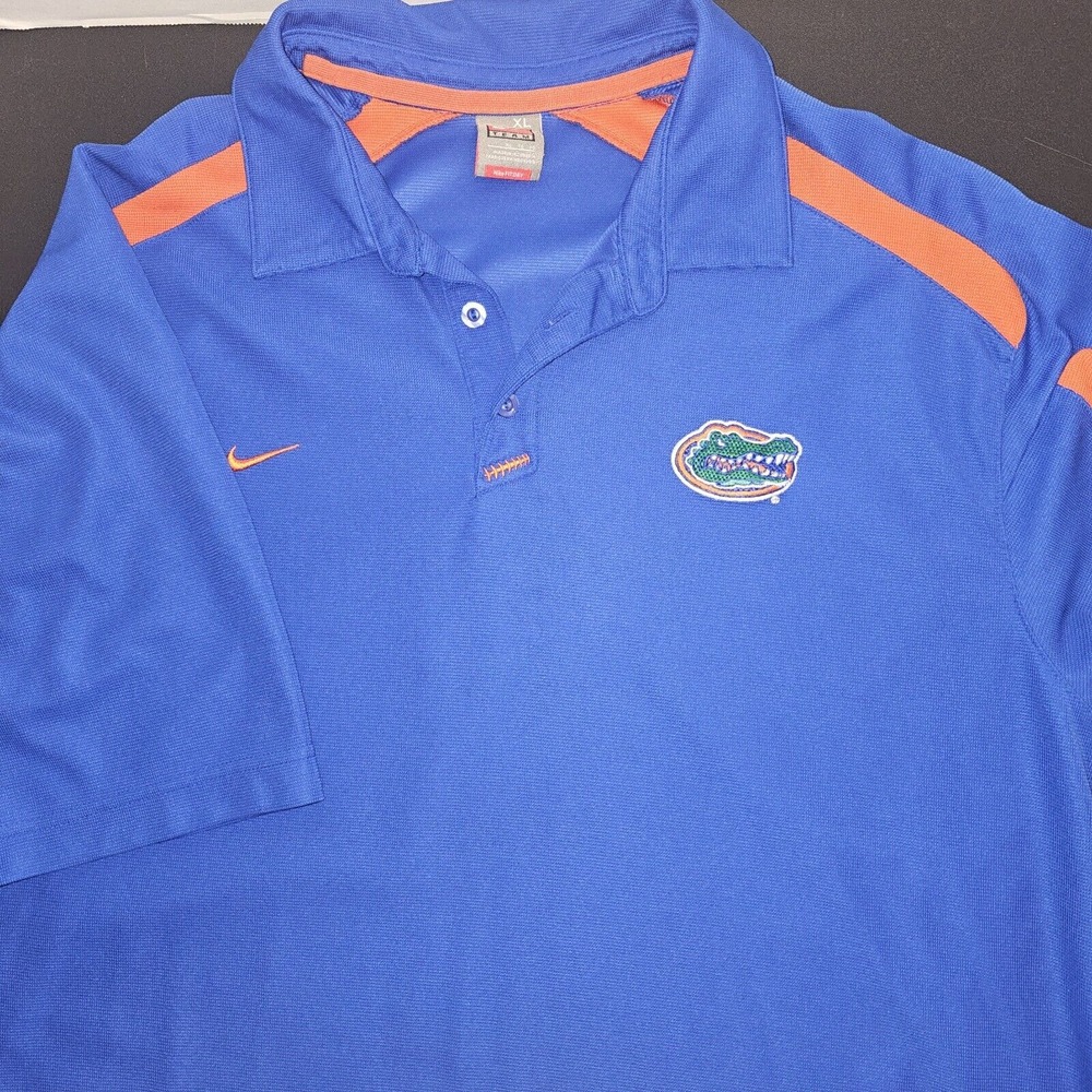 Nike Dri-Fit University Of Florida Gators S/S Polo Size XL Royal Blue